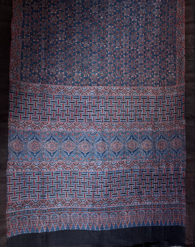 MEHAK:HANDBLOCK AJRAKH PURE SILK-LINEN SAREE