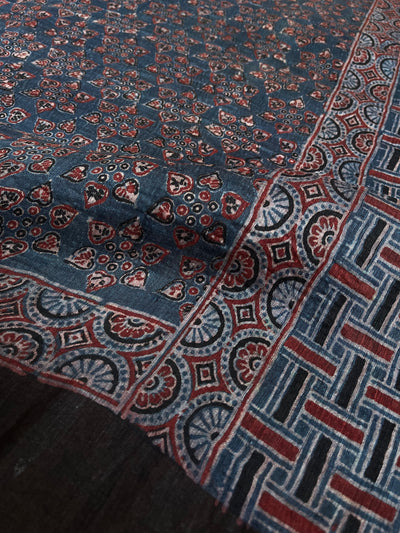 MEHAK:HANDBLOCK AJRAKH PURE SILK-LINEN SAREE