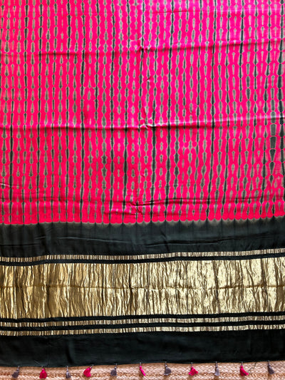 PINK BUBBLE:HANDMADE TIE&DYE MODAL SILK SAREE WITH TISSUE PALLU