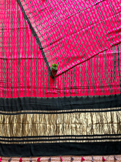 PINK BUBBLE:HANDMADE TIE&DYE MODAL SILK SAREE WITH TISSUE PALLU