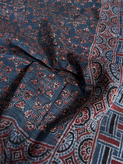 MEHAK:HANDBLOCK AJRAKH PURE SILK-LINEN SAREE