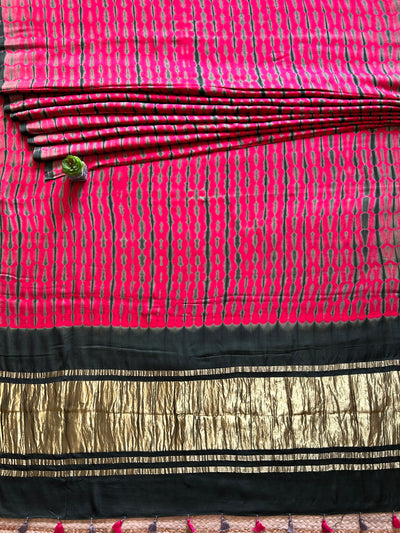 PINK BUBBLE:HANDMADE TIE&DYE MODAL SILK SAREE WITH TISSUE PALLU