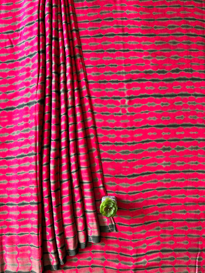 PINK BUBBLE:HANDMADE TIE&DYE MODAL SILK SAREE WITH TISSUE PALLU