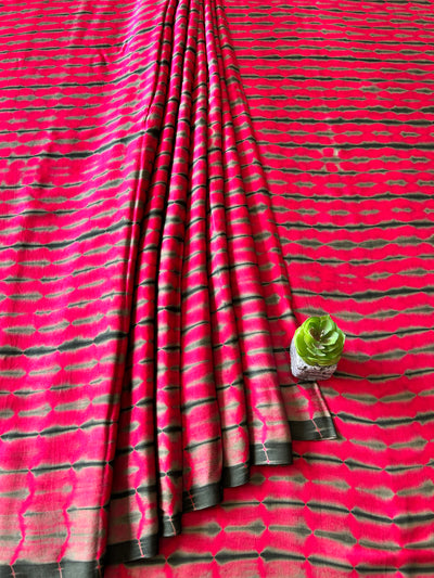 PINK BUBBLE:HANDMADE TIE&DYE MODAL SILK SAREE WITH TISSUE PALLU