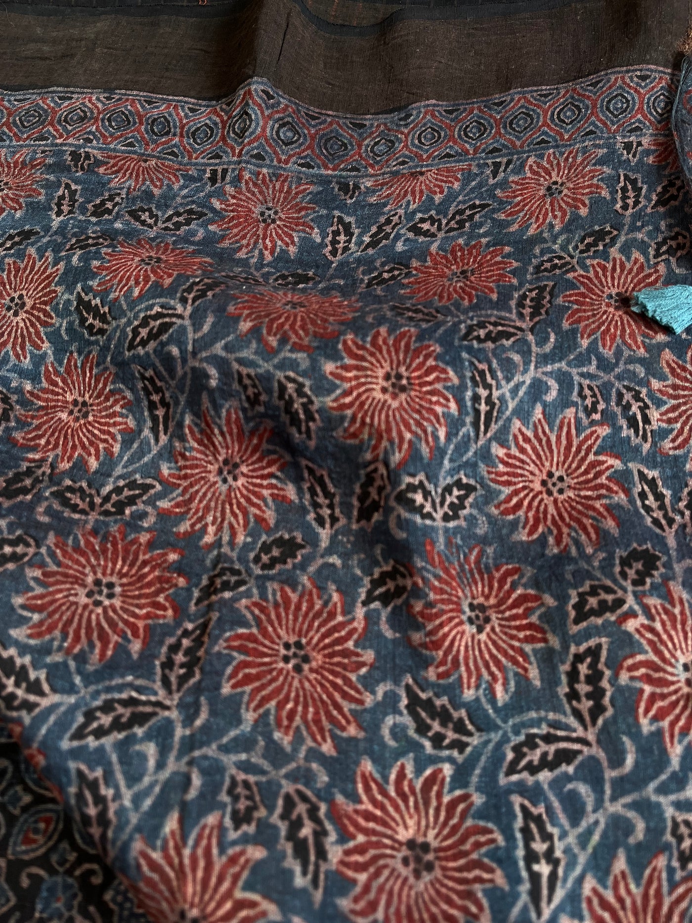 BHAIRAVI :HANDBLOCK AJRAKH PURE SILK-LINEN SAREE