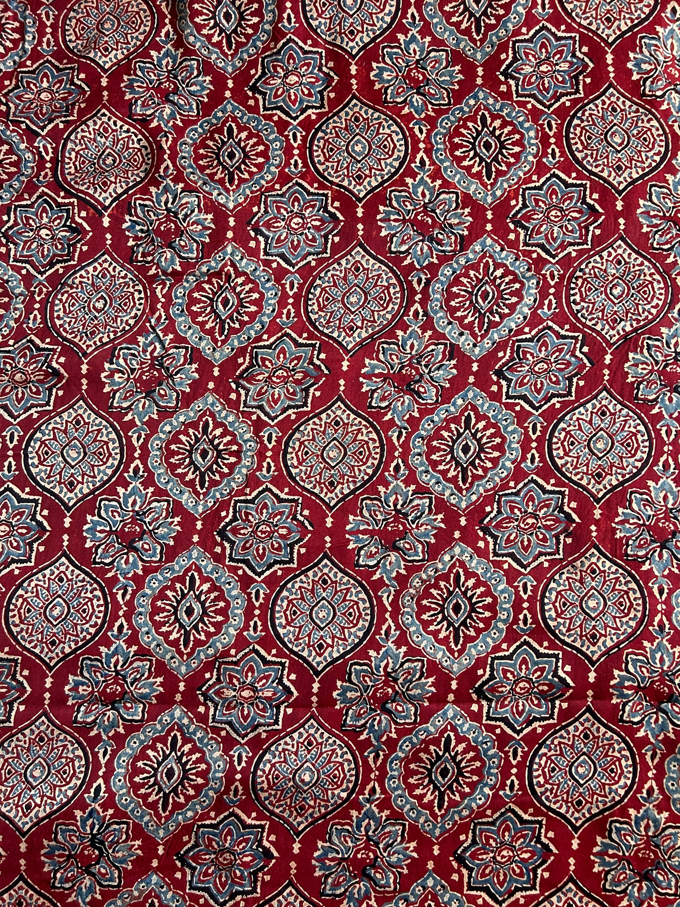 Red Badam Boota  Handblock Printed Ajrakh Modal Silk Fabric