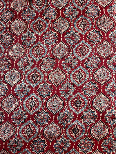 Red Badam Boota  Handblock Printed Ajrakh Modal Silk Fabric