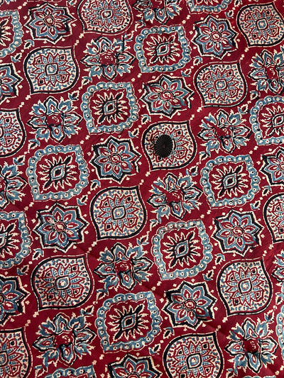 Red Badam Boota  Handblock Printed Ajrakh Modal Silk Fabric