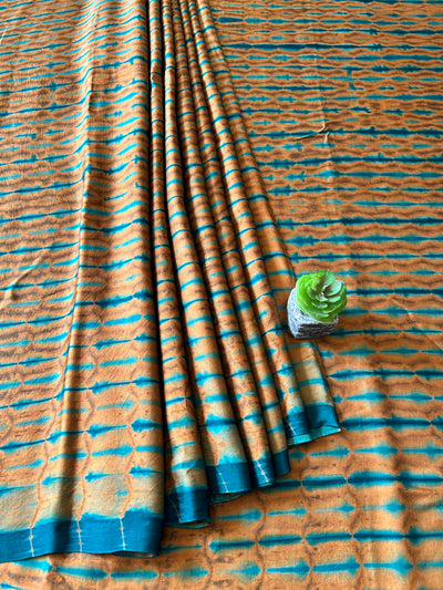 GOLDEN BROWN:HANDMADE TIE&DYE MODAL SILK SAREE WITH TISSUE PALLU