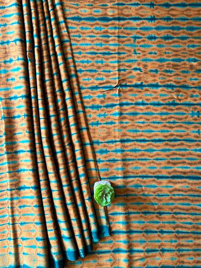GOLDEN BROWN:HANDMADE TIE&DYE MODAL SILK SAREE WITH TISSUE PALLU