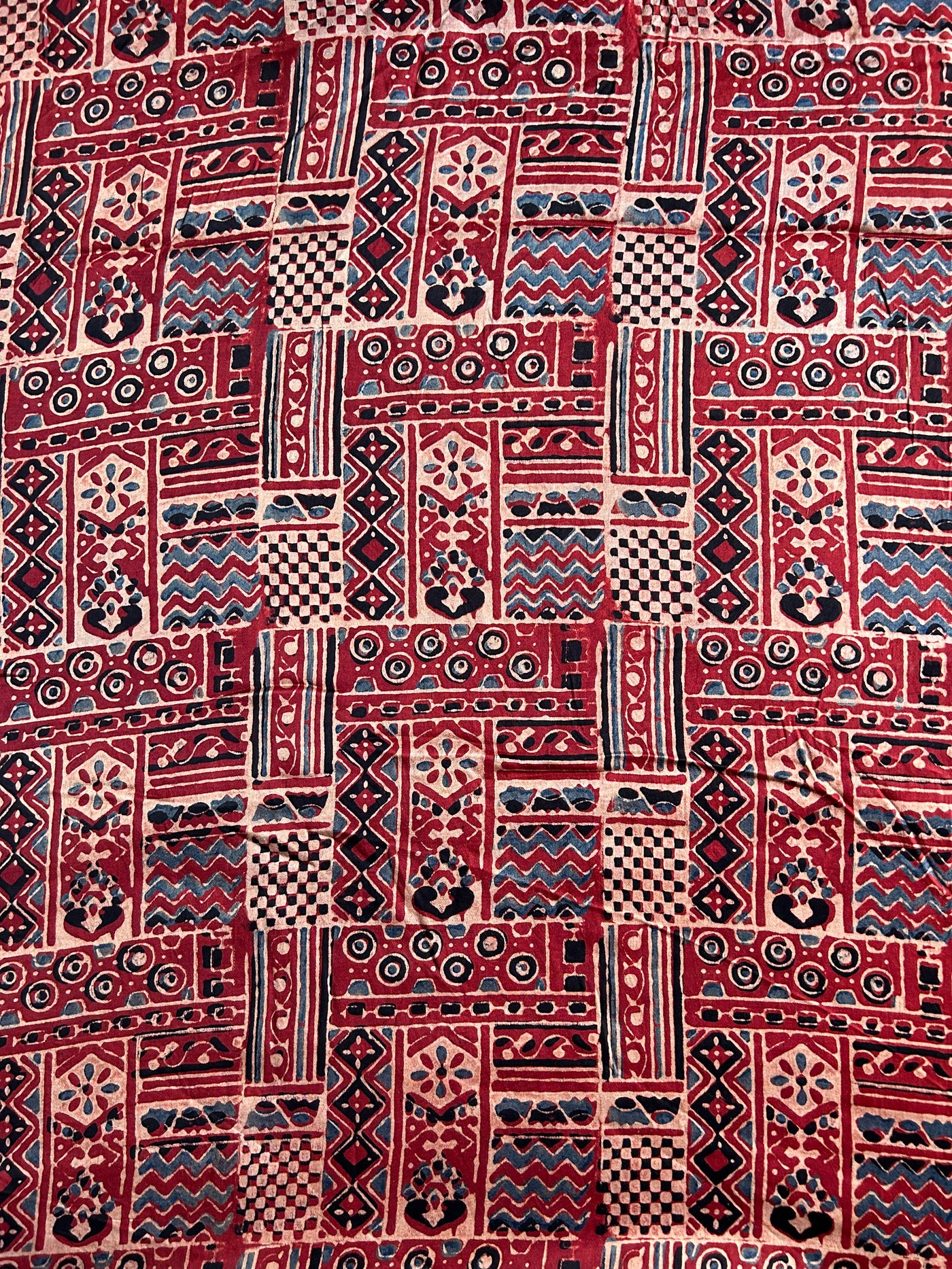 Red rectangular  Handblock Printed Ajrakh Modal Silk Fabric