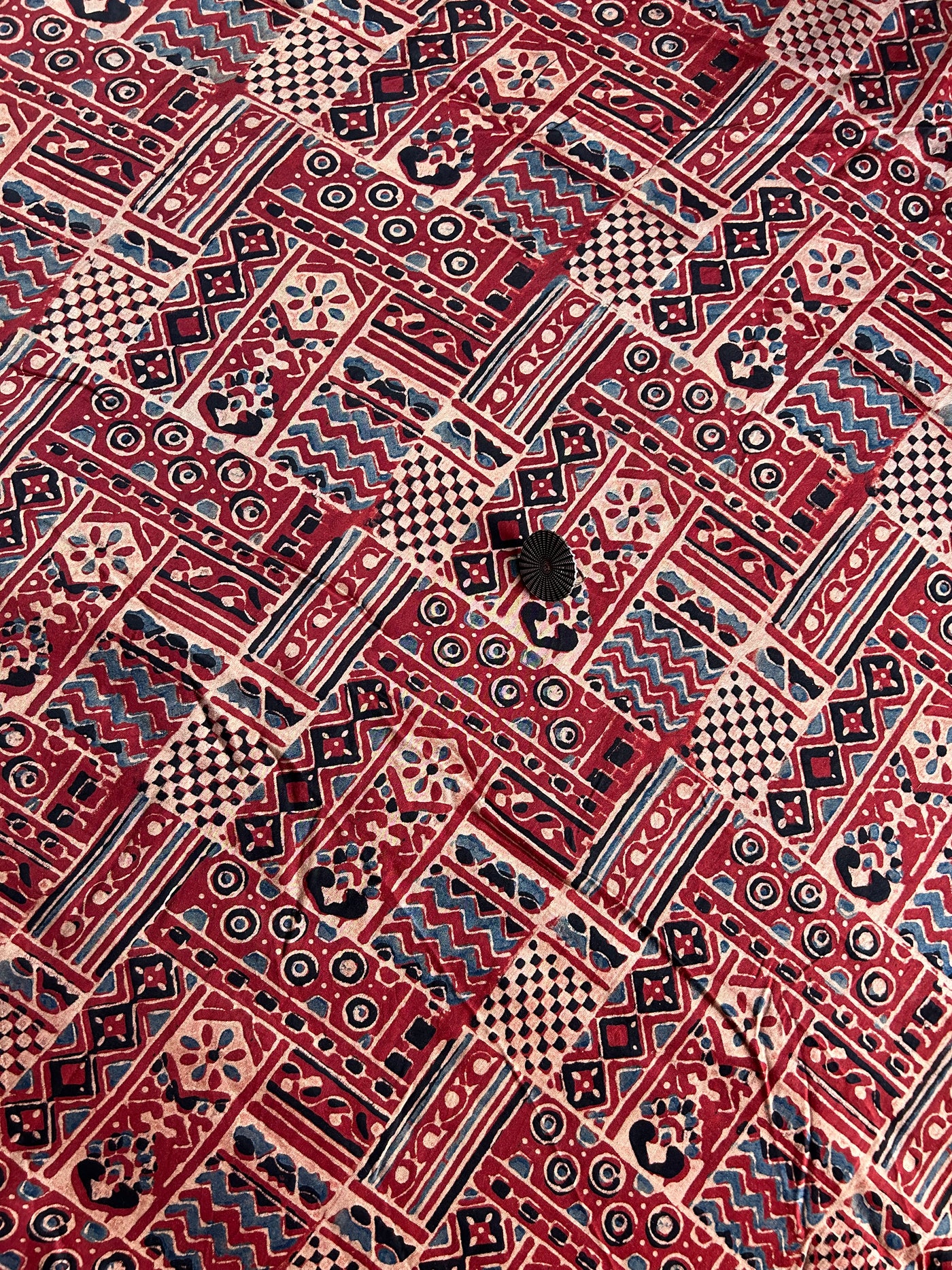 Red rectangular  Handblock Printed Ajrakh Modal Silk Fabric