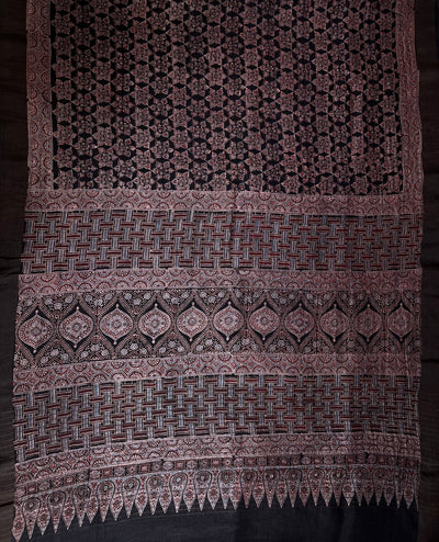 RAGINI :HANDBLOCK AJRAKH PURE SILK-LINEN SAREE
