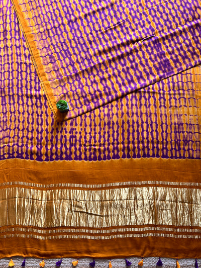 GOLDEN HONEY: HANDMADE TIE&DYE MODAL SILK SAREE WITH TISSUE PALLU