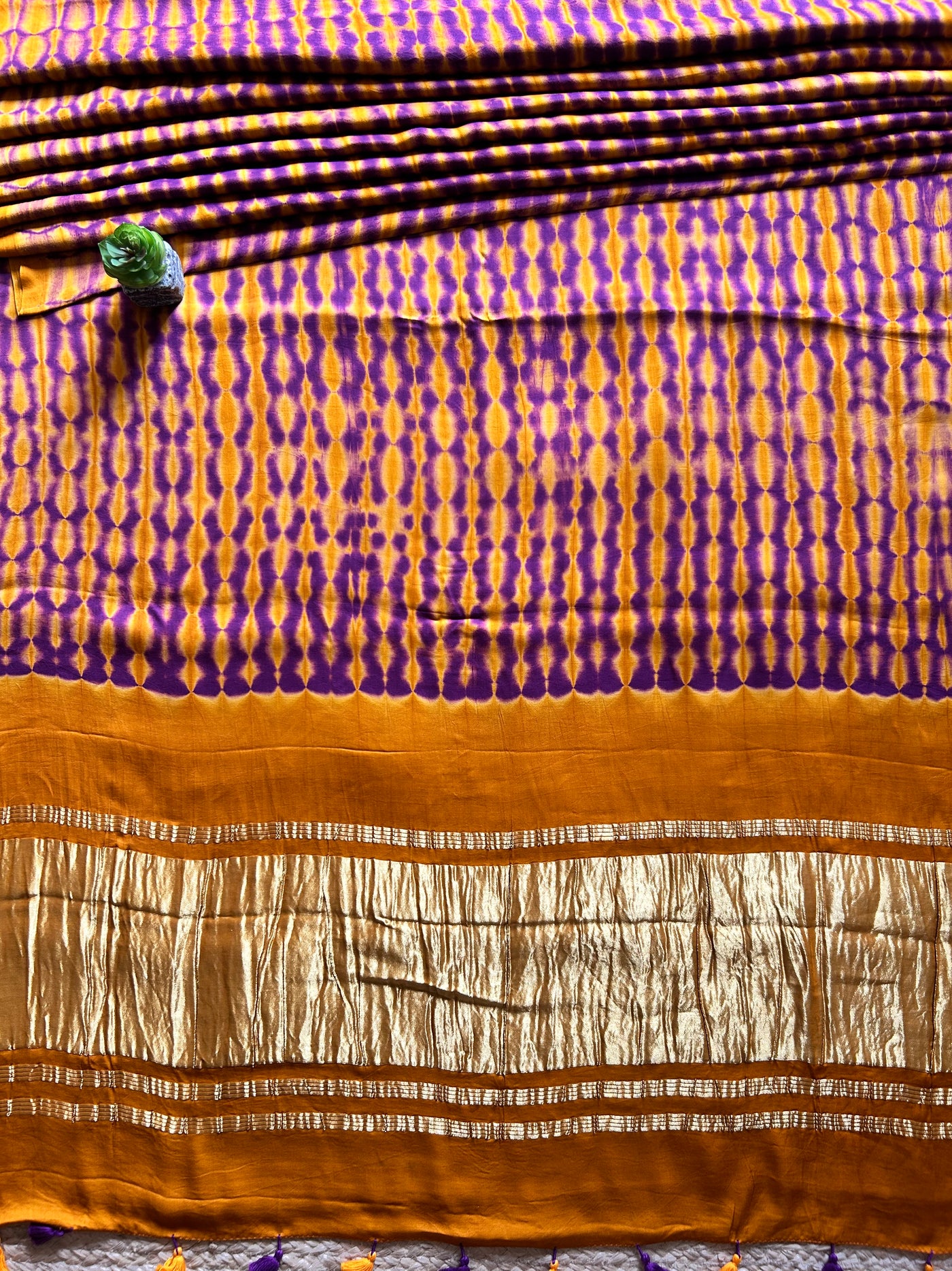 GOLDEN HONEY: HANDMADE TIE&DYE MODAL SILK SAREE WITH TISSUE PALLU