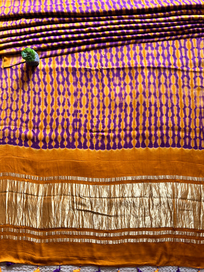 GOLDEN HONEY: HANDMADE TIE&DYE MODAL SILK SAREE WITH TISSUE PALLU