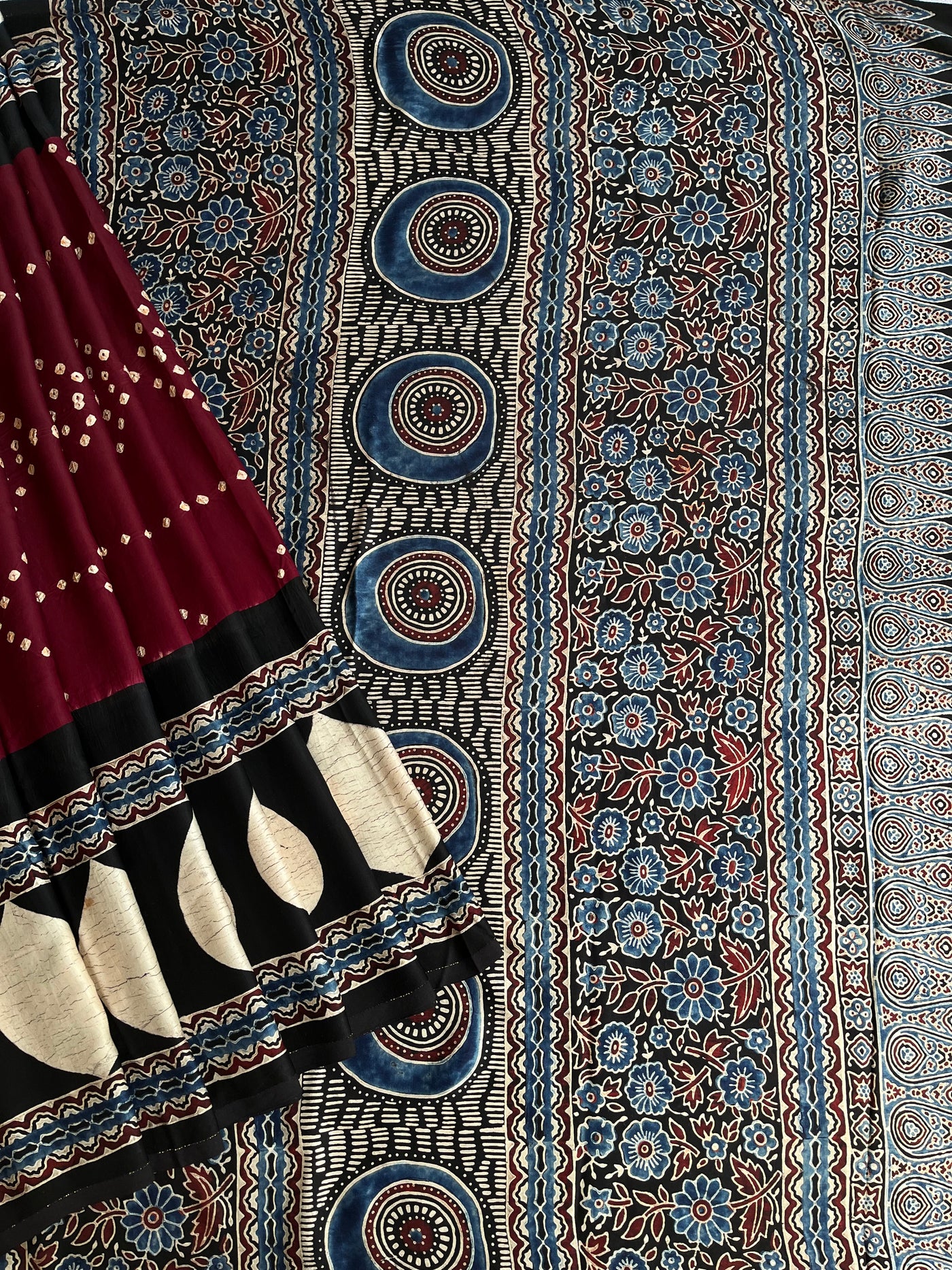 Meera : HANDMADE BANDHANI AJRAKH MODAL SILK SAREE