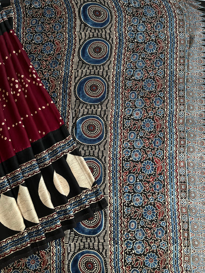 Meera : HANDMADE BANDHANI AJRAKH MODAL SILK SAREE