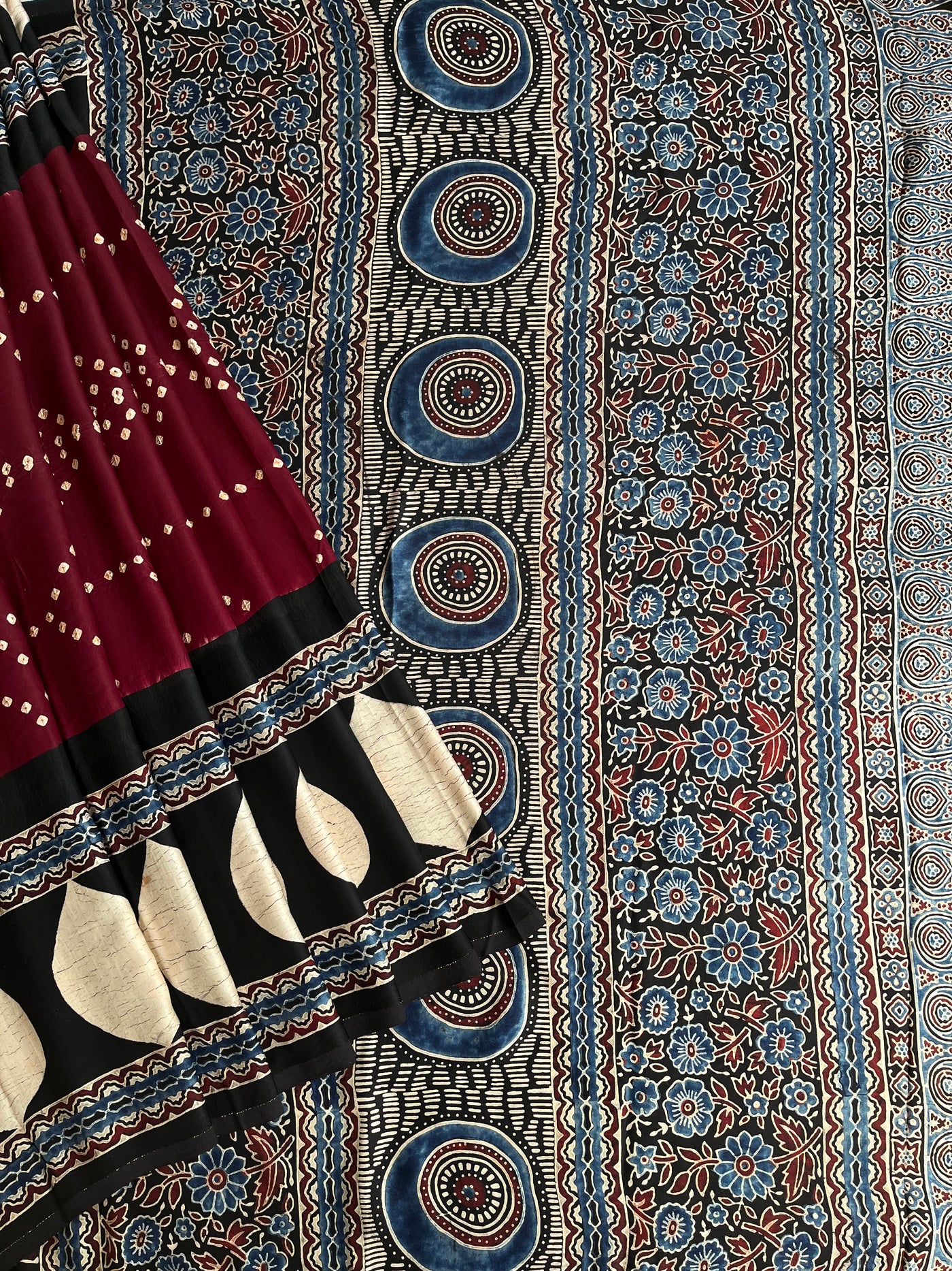 Meera : HANDMADE BANDHANI AJRAKH MODAL SILK SAREE