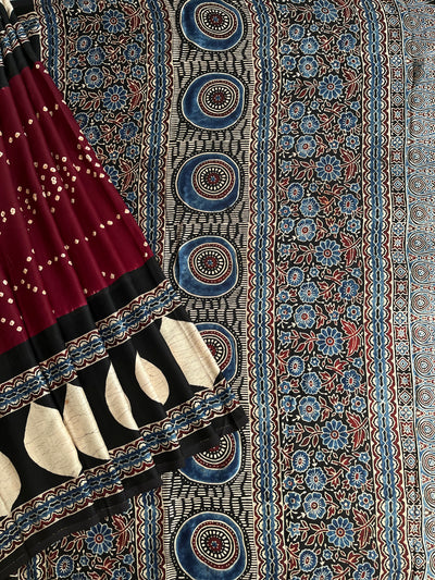 Meera : HANDMADE BANDHANI AJRAKH MODAL SILK SAREE
