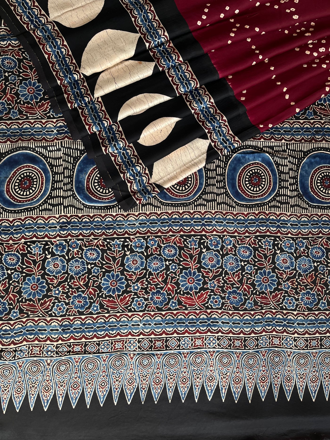 Meera : HANDMADE BANDHANI AJRAKH MODAL SILK SAREE