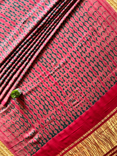PINK CANDY: HANDMADE TIE&DYE MODAL SILK SAREE WITH TISSUE PALLU