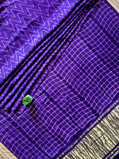 VAIBHAVI: VIOLET,HANDMADE NUI SHIBORI MODAL SILK DESIGNER SAREE