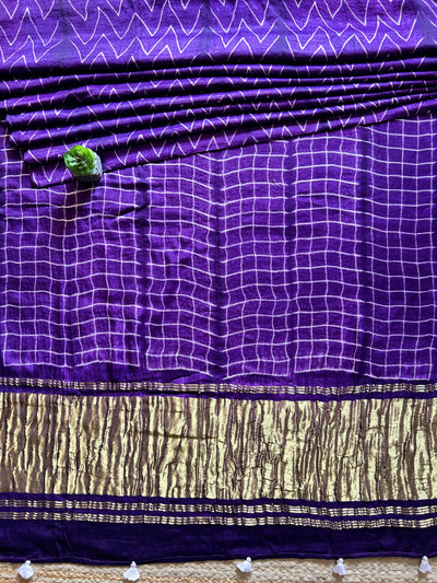 VAIBHAVI: VIOLET,HANDMADE NUI SHIBORI MODAL SILK DESIGNER SAREE
