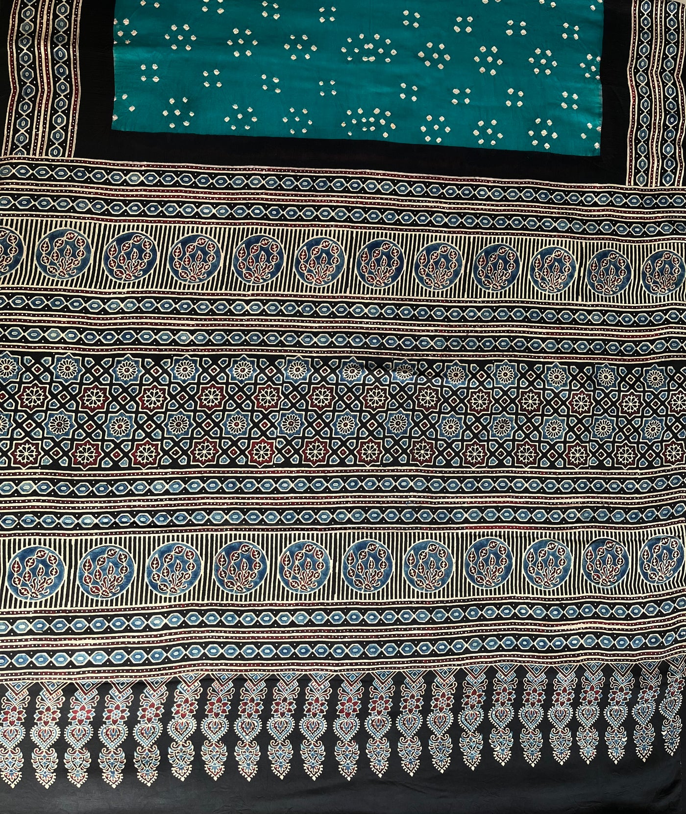 Hari Sari:HANDMADE AJRAKH BANDHEJ MODAL SILK SAREE