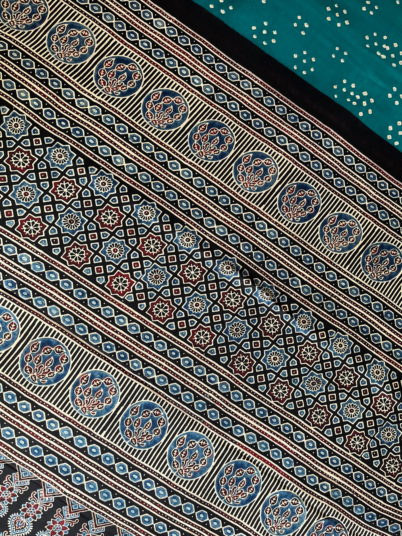 Hari Sari:HANDMADE AJRAKH BANDHEJ MODAL SILK SAREE