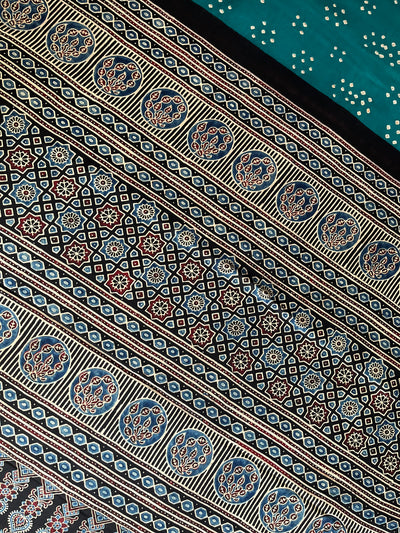 Hari Sari:HANDMADE AJRAKH BANDHEJ MODAL SILK SAREE