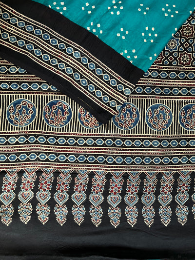 Hari Sari:HANDMADE AJRAKH BANDHEJ MODAL SILK SAREE