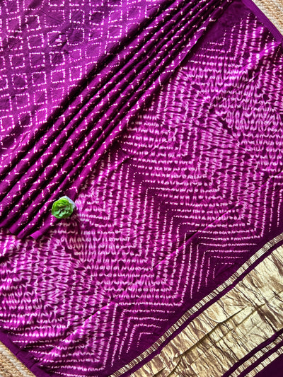 MANDAKINI: MAGENTA,HANDMADE NUI SHIBORI MODAL SILK DESIGNER SAREE