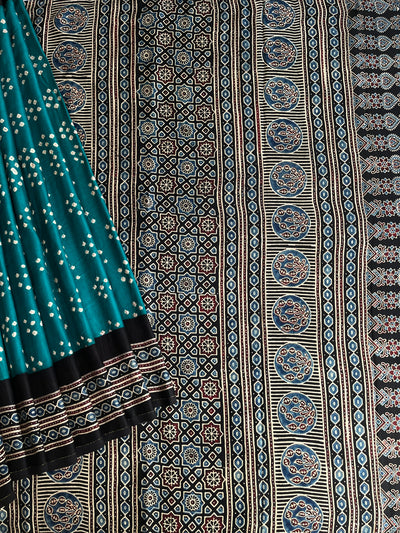 Hari Sari:HANDMADE AJRAKH BANDHEJ MODAL SILK SAREE