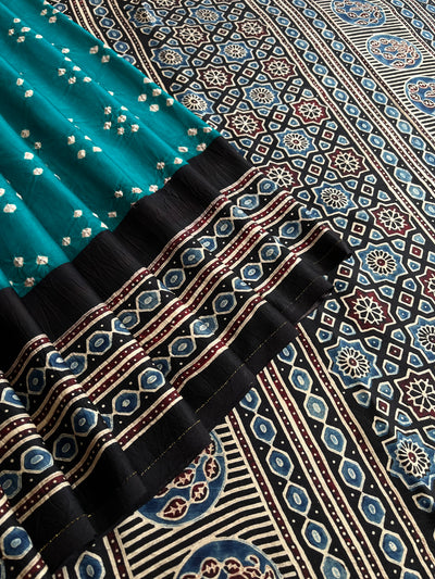 Hari Sari:HANDMADE AJRAKH BANDHEJ MODAL SILK SAREE