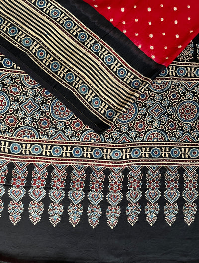 Nazrana: HANDMADE BANDHANI AJRAKH MODAL SILK SAREE