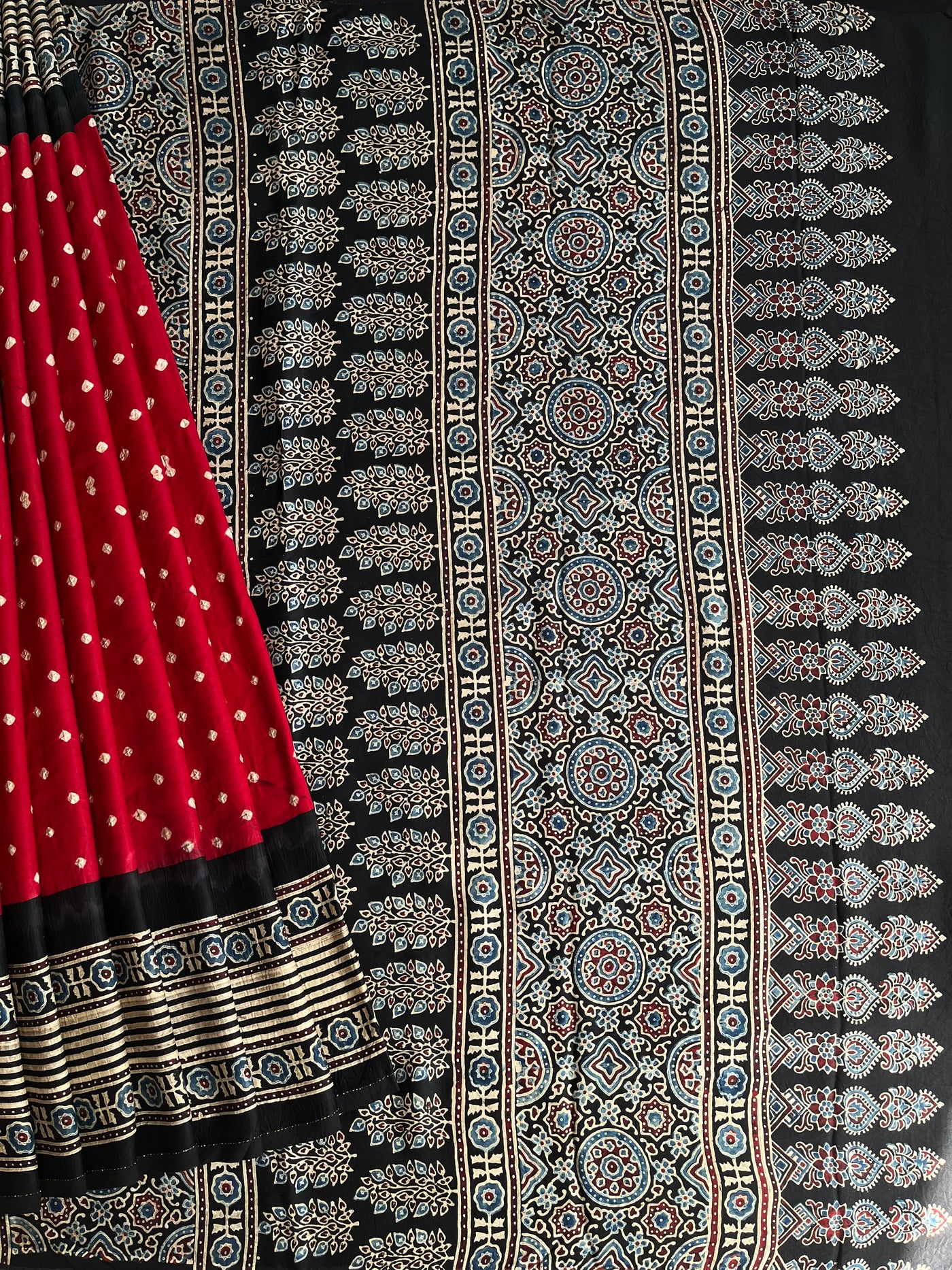Nazrana: HANDMADE BANDHANI AJRAKH MODAL SILK SAREE