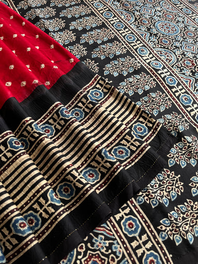 Nazrana: HANDMADE BANDHANI AJRAKH MODAL SILK SAREE