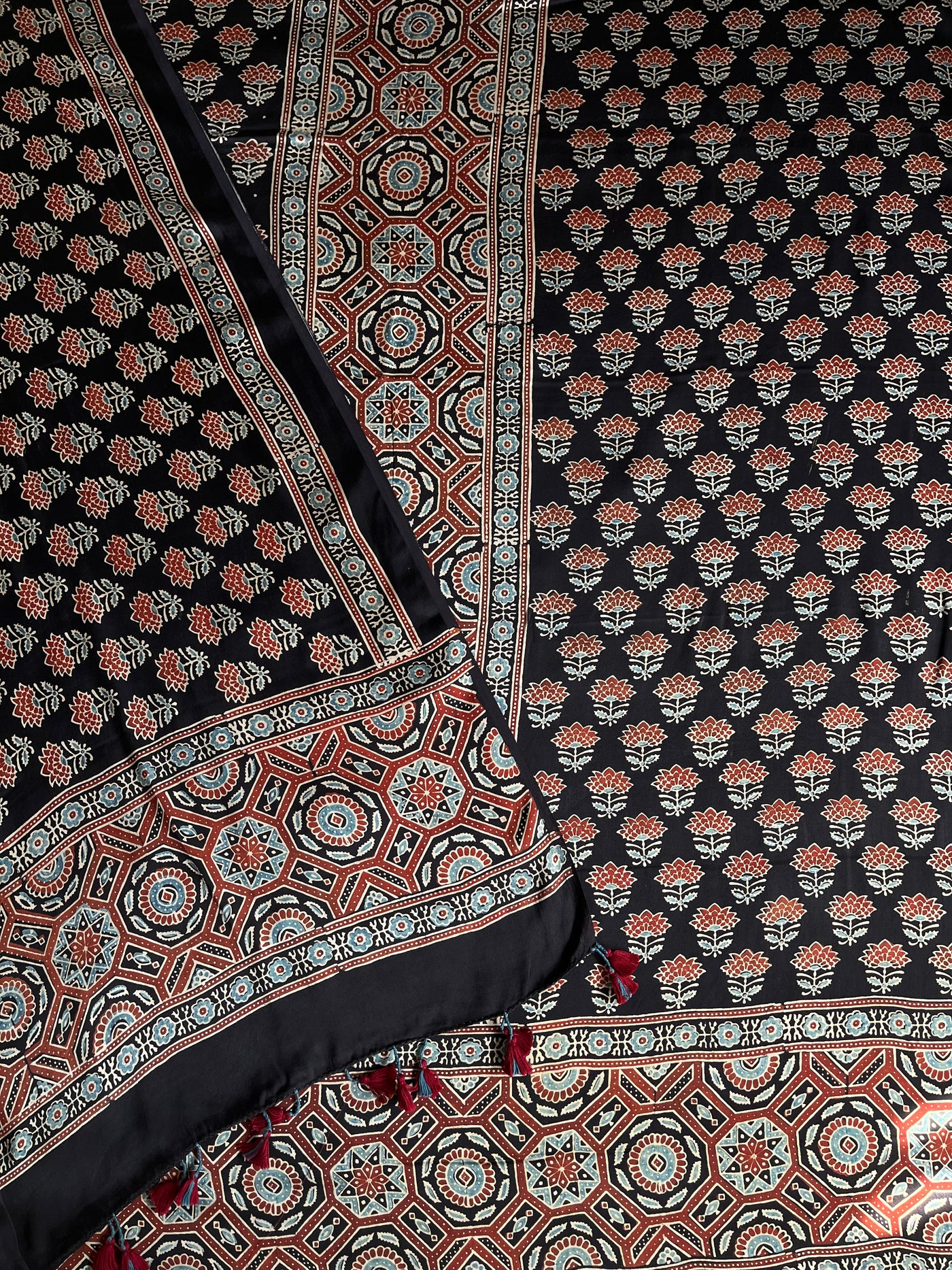 KUMUDINI :Handblock Ajrakh Modal Silk 2 piece Suit