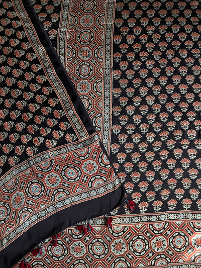 KUMUDINI :Handblock Ajrakh Modal Silk 2 piece Suit