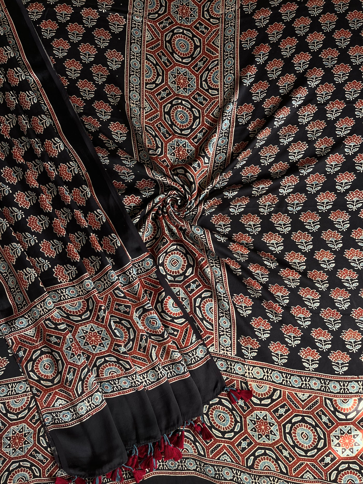 KUMUDINI :Handblock Ajrakh Modal Silk 2 piece Suit