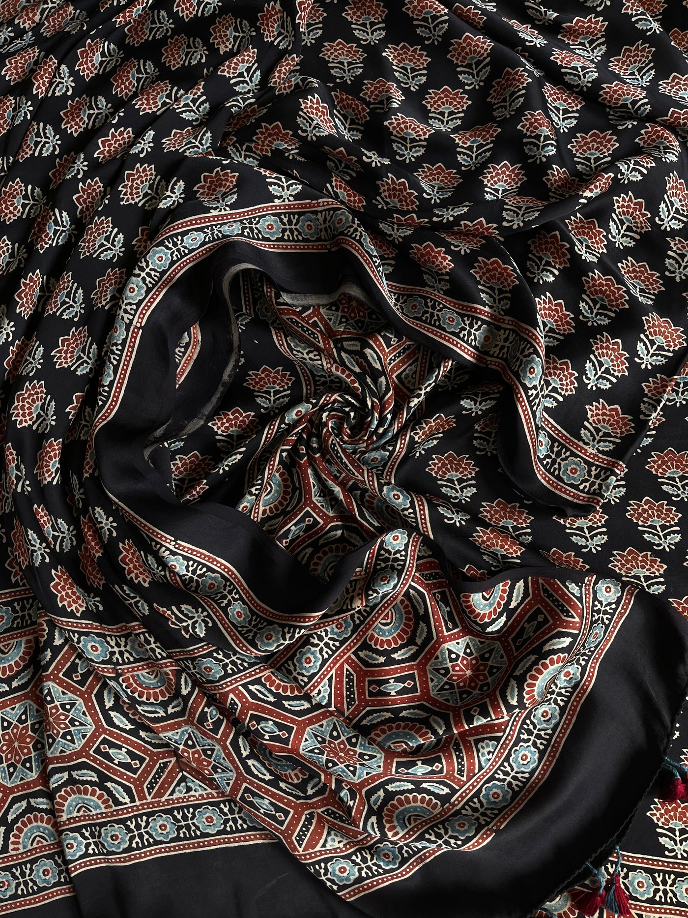 KUMUDINI :Handblock Ajrakh Modal Silk 2 piece Suit