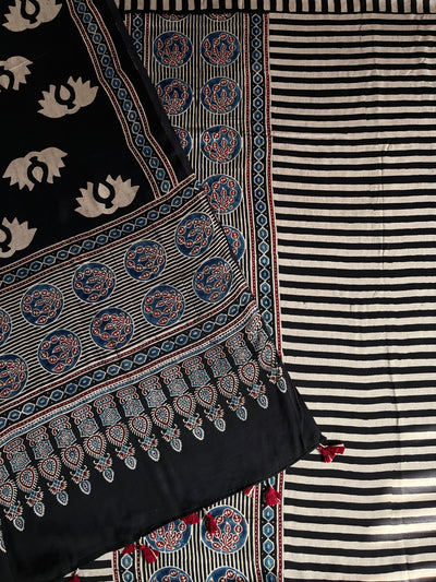 ANUSHKA :Handblock Ajrakh Modal Silk 2 piece Suit