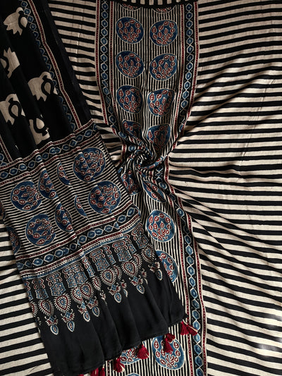 ANUSHKA :Handblock Ajrakh Modal Silk 2 piece Suit