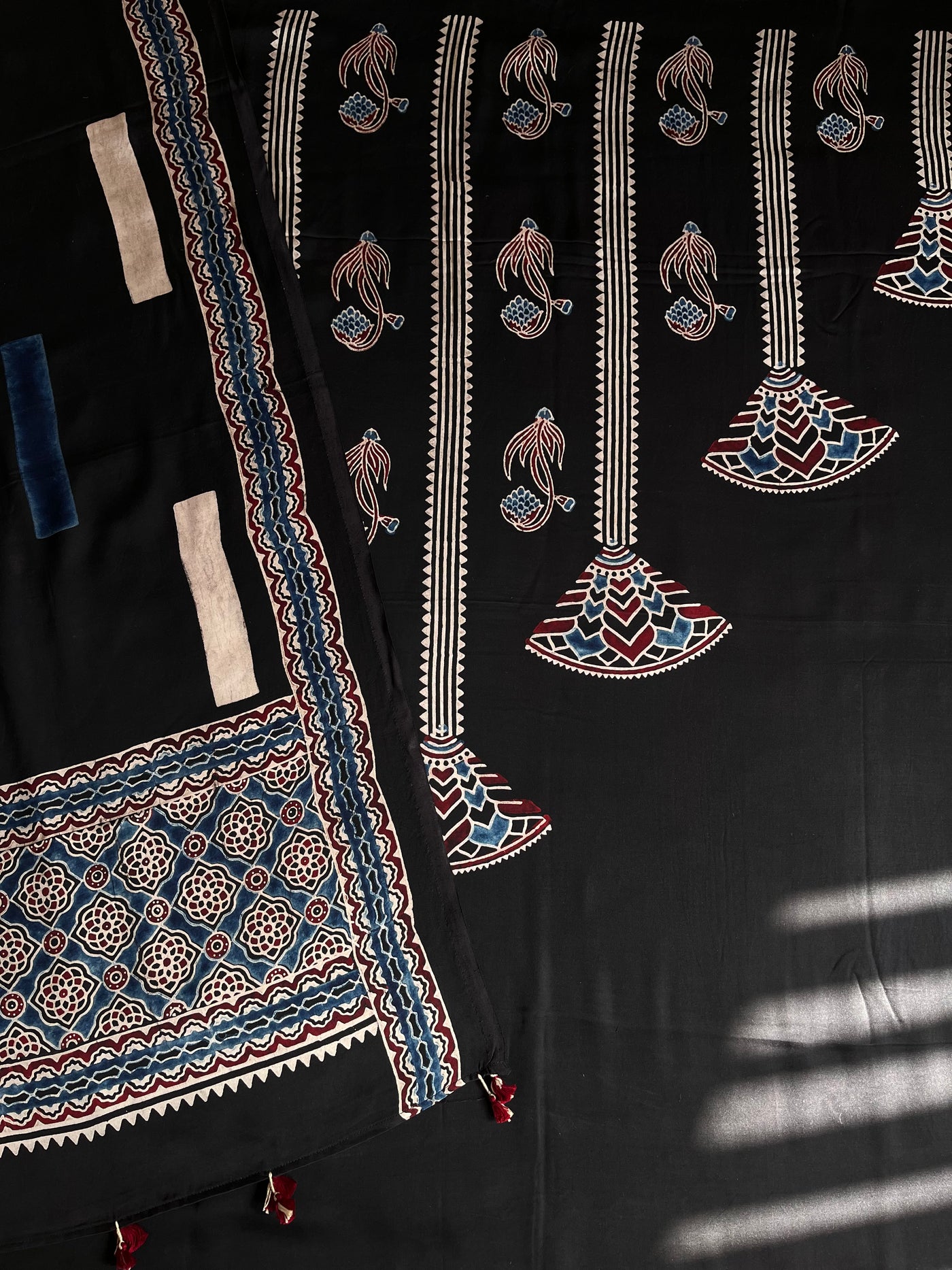 URVASHI :Handblock Ajrakh Modal Silk 2 piece Suit