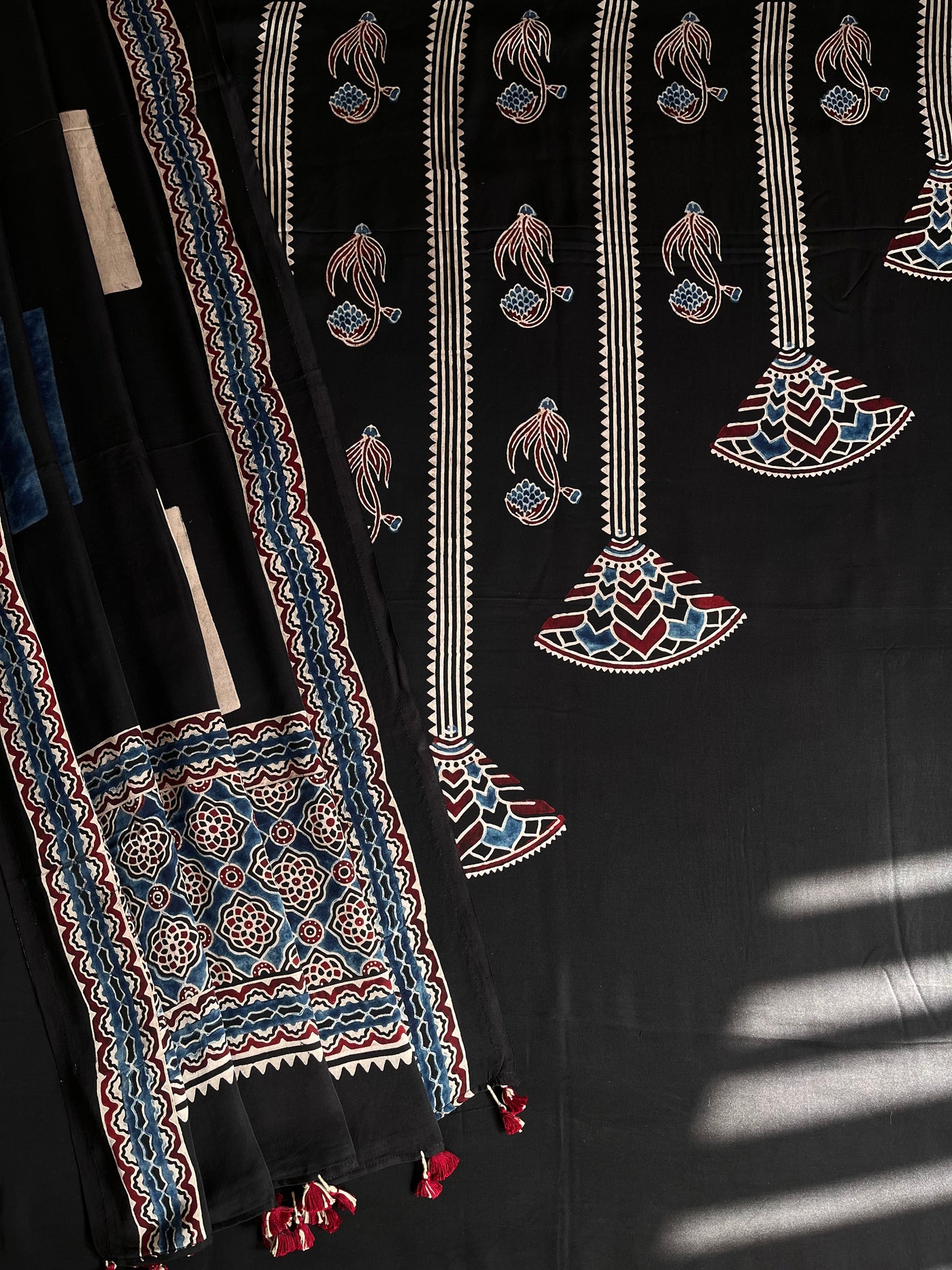 URVASHI :Handblock Ajrakh Modal Silk 2 piece Suit