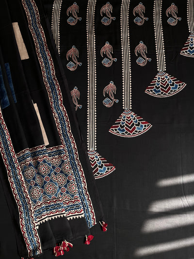 URVASHI :Handblock Ajrakh Modal Silk 2 piece Suit