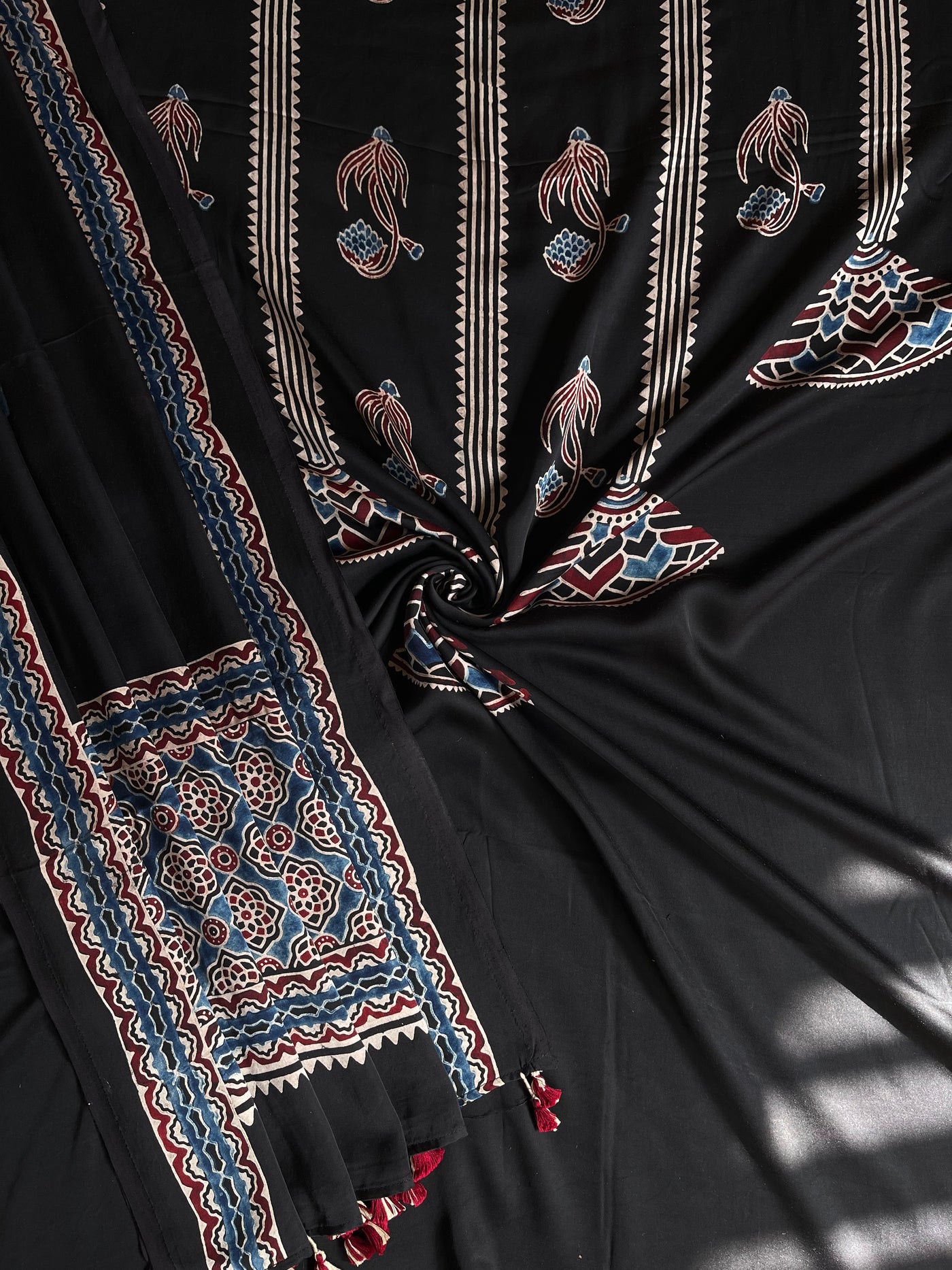 URVASHI :Handblock Ajrakh Modal Silk 2 piece Suit