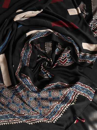 URVASHI :Handblock Ajrakh Modal Silk 2 piece Suit