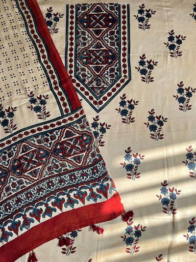 SAKSHI :Handblock Ajrakh Modal Silk 2 piece Suit